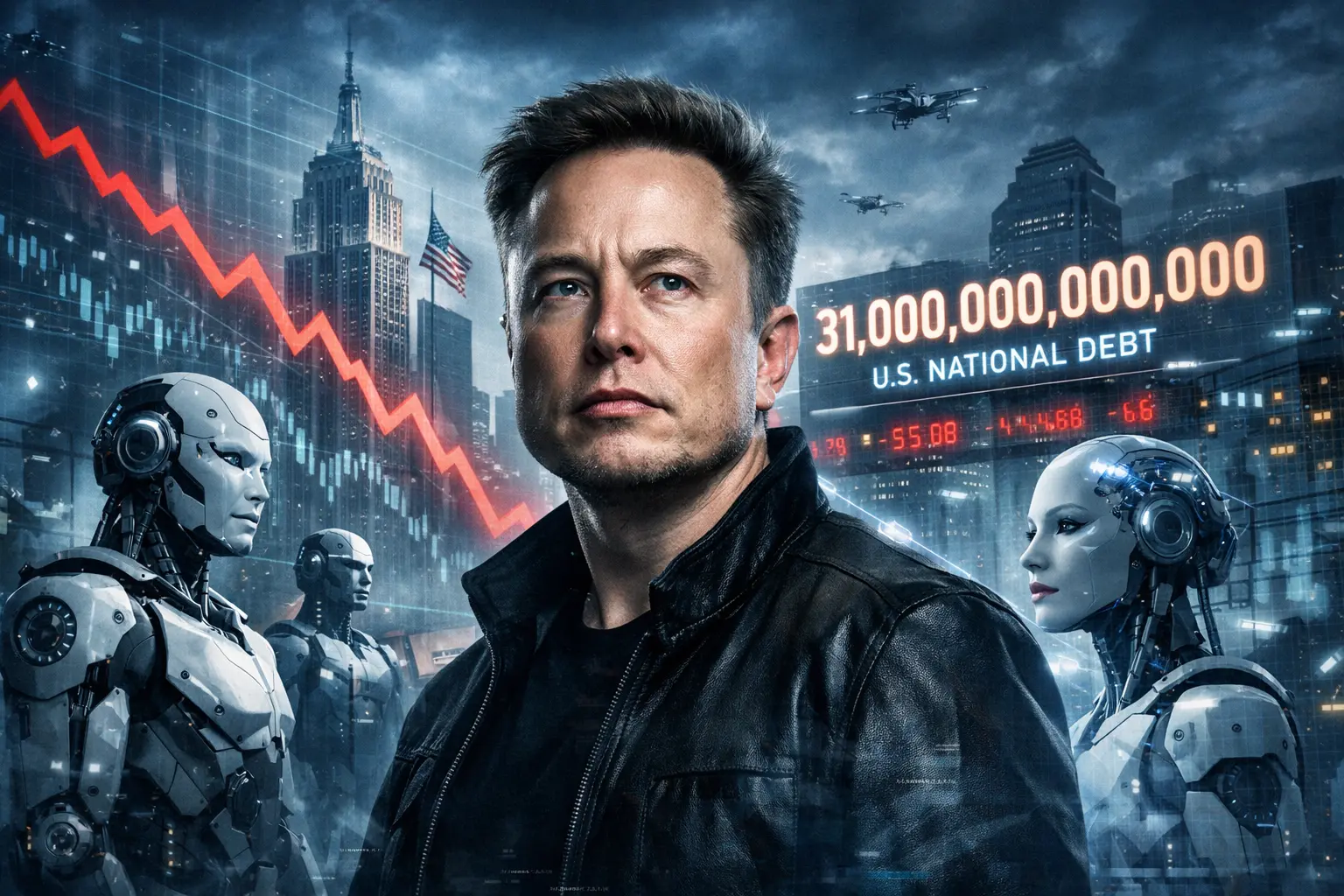 Musk alerta: sem aposta massiva em IA e robótica, dívida dos EUA pode levar a colapso fiscal histórico