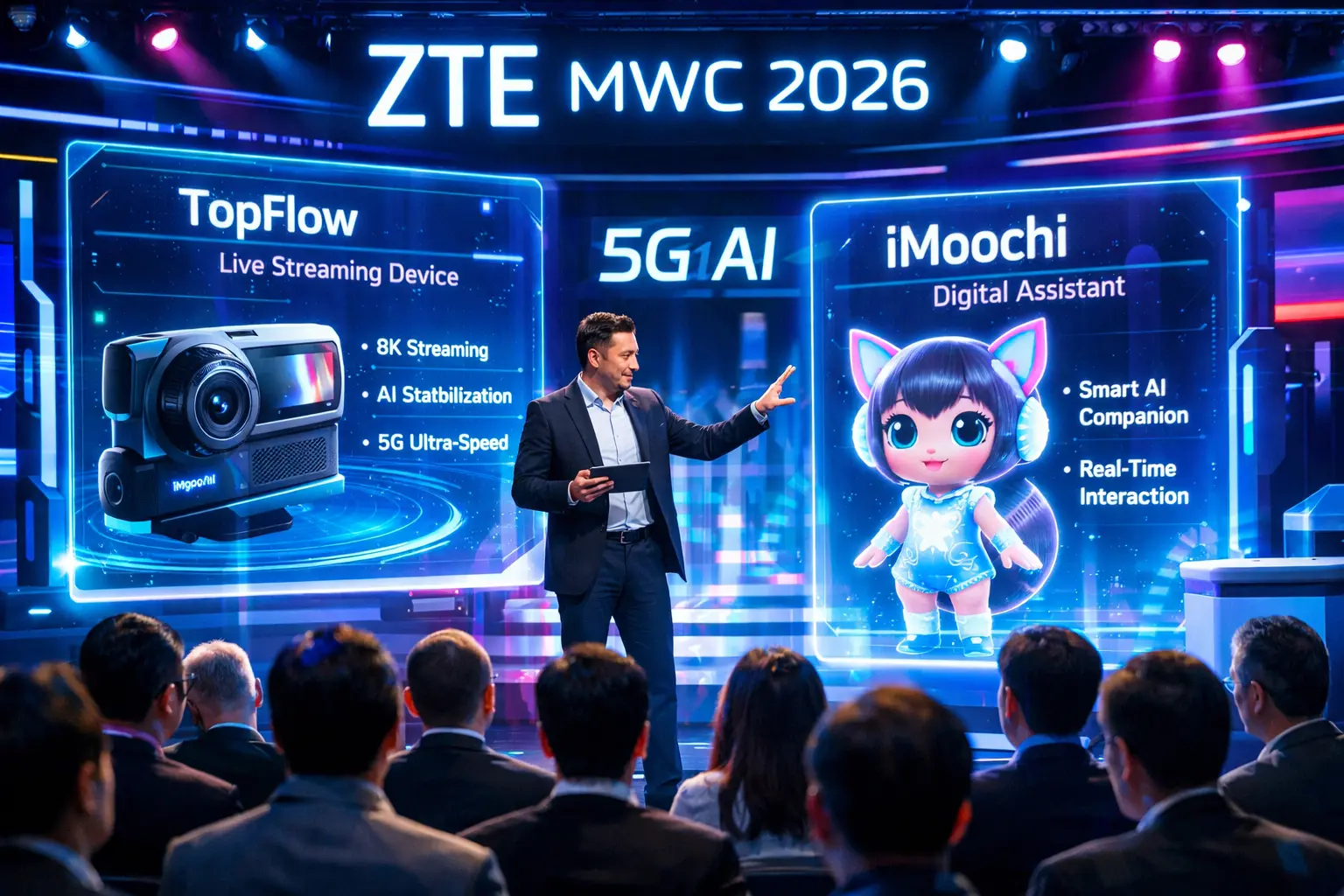 ZTE Revela Inovações em IA no MWC 2026, Incluindo Dispositivos de Transmissão ao Vivo e Assistentes Digitais Emocionais