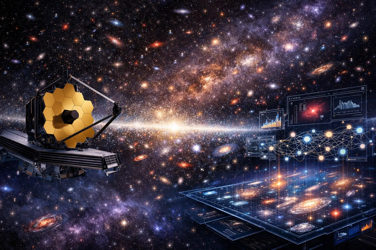 IA chinesa revela galáxias do amanhecer do universo e amplia o poder de observação do telescópio Webb