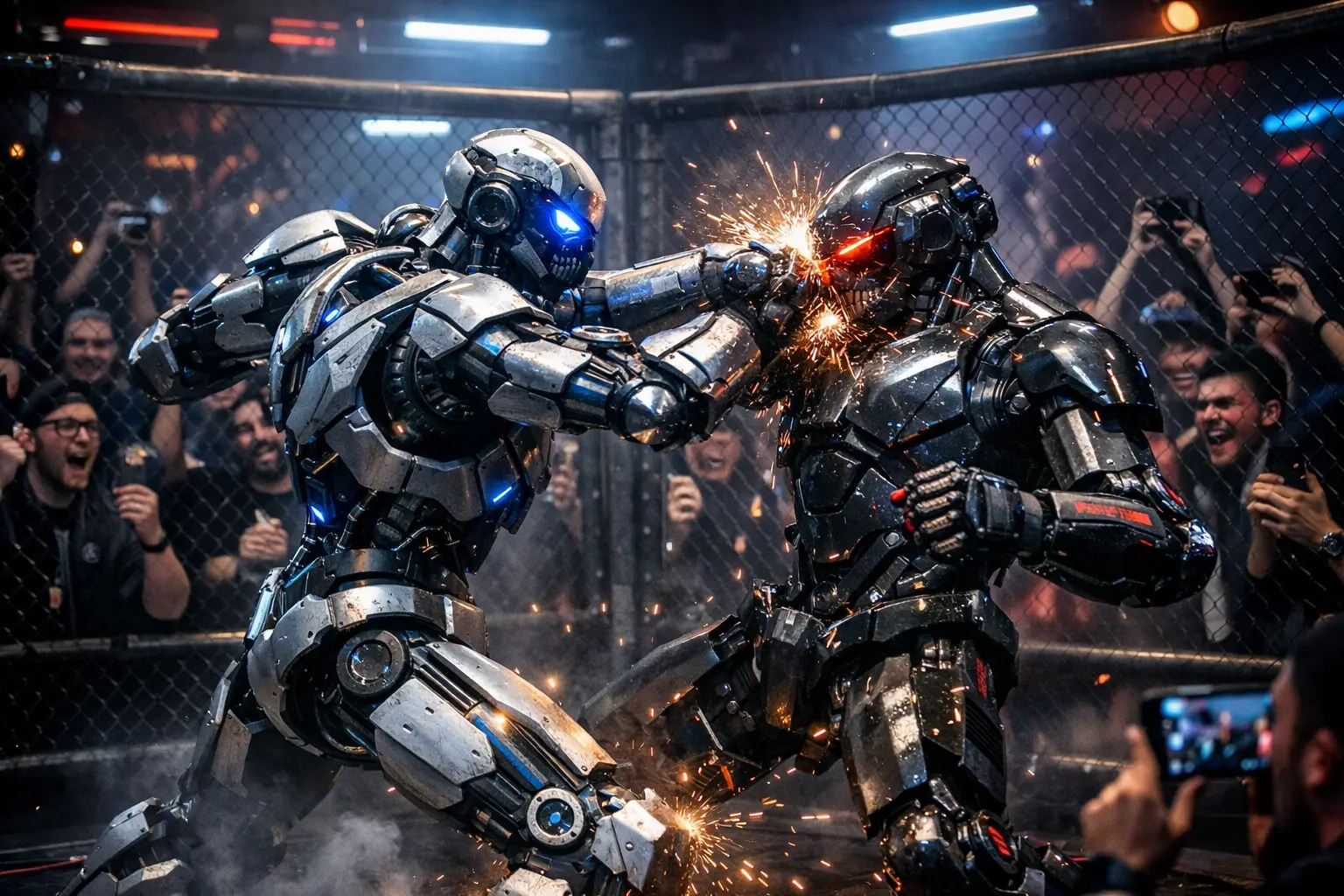 Clubes clandestinos de luta entre robôs humanoides em São Francisco misturam VR, IA e espetáculo tecnológico