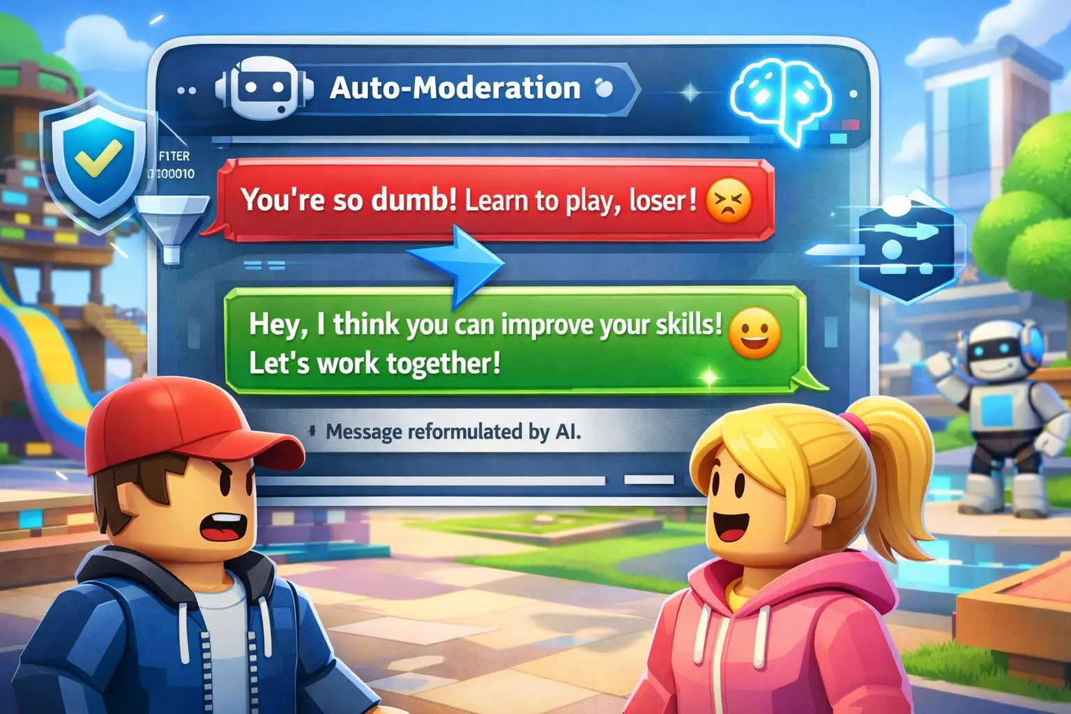 Roblox usa IA para reescrever mensagens inadequadas e tornar chats mais seguros e naturais