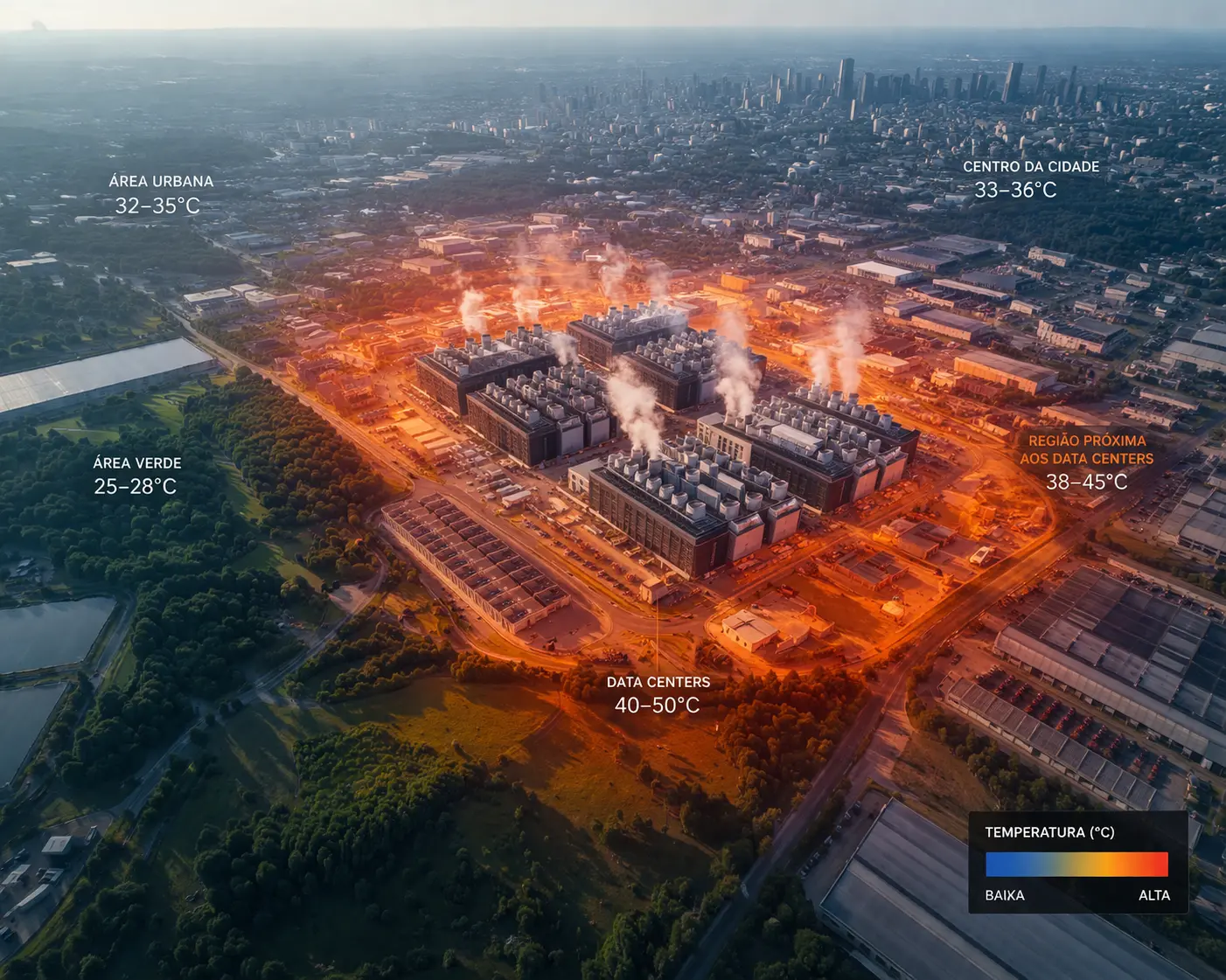 Data centers impulsionados por IA podem elevar temperaturas locais em até 9°C, alerta estudo de Cambridge